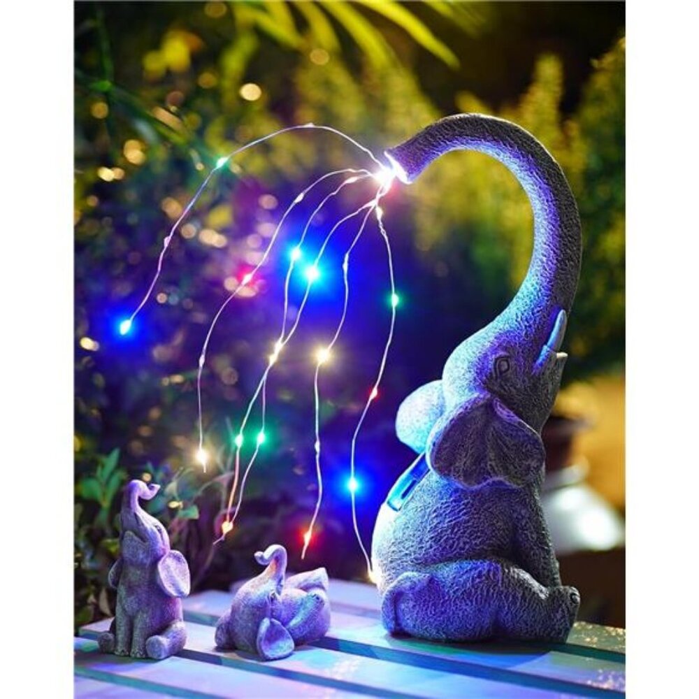 Garden Elephant Statue Outdoor - Elephant Gifts with Solar Watering Lights